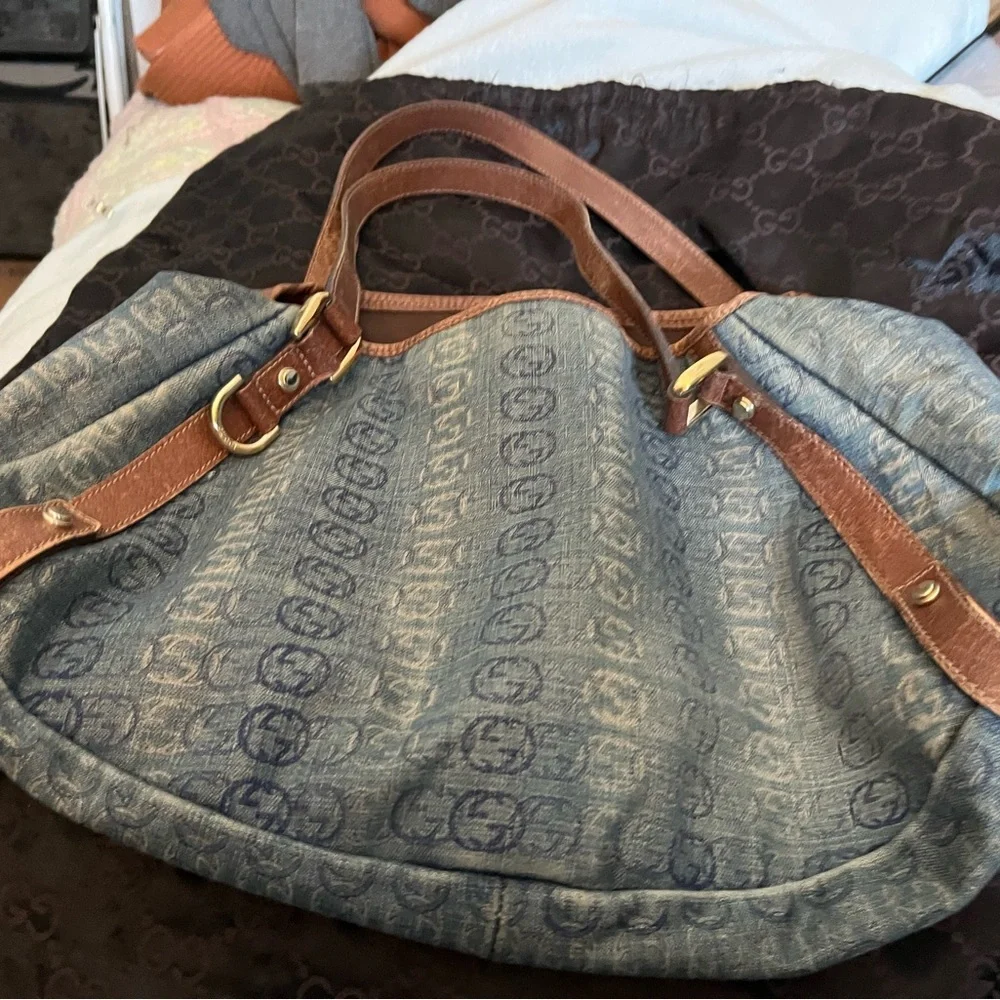 Gucci Blue Denim Tote with Brown Leather Straps - Picture 2 of 11